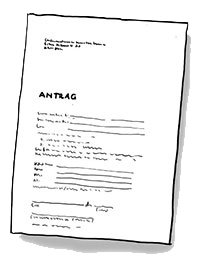 Ein Blatt Papier mit Text. Der Titel lautet "Antrag".